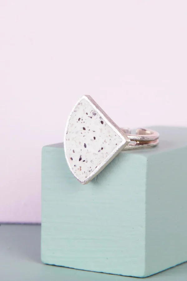 Sterling Silver & Jesmonite Quarter Circle Ring