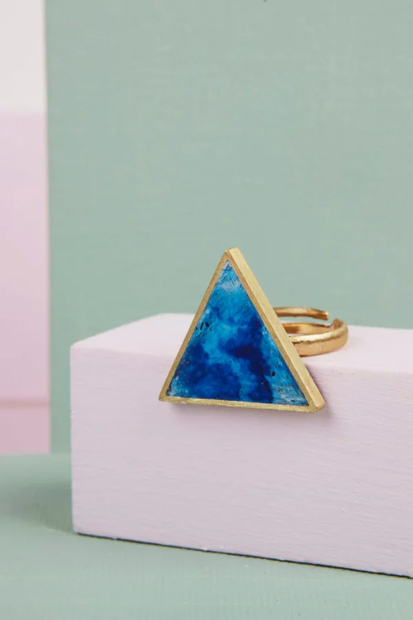 Brushed Brass & Jesmonite Triangle Ring - Image 2